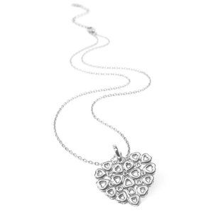 Folli Follie Sterling Silver Shiny Heart Necklace Love Chain Chrome Lace Lattice